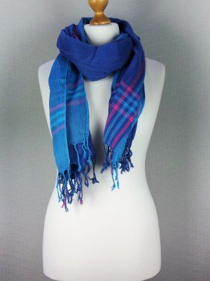 Kingston light Blue Cotton Scarf with faded check design