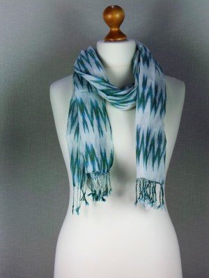 Lightning Green Print Fine Cotton Scarf with rope knitted frills